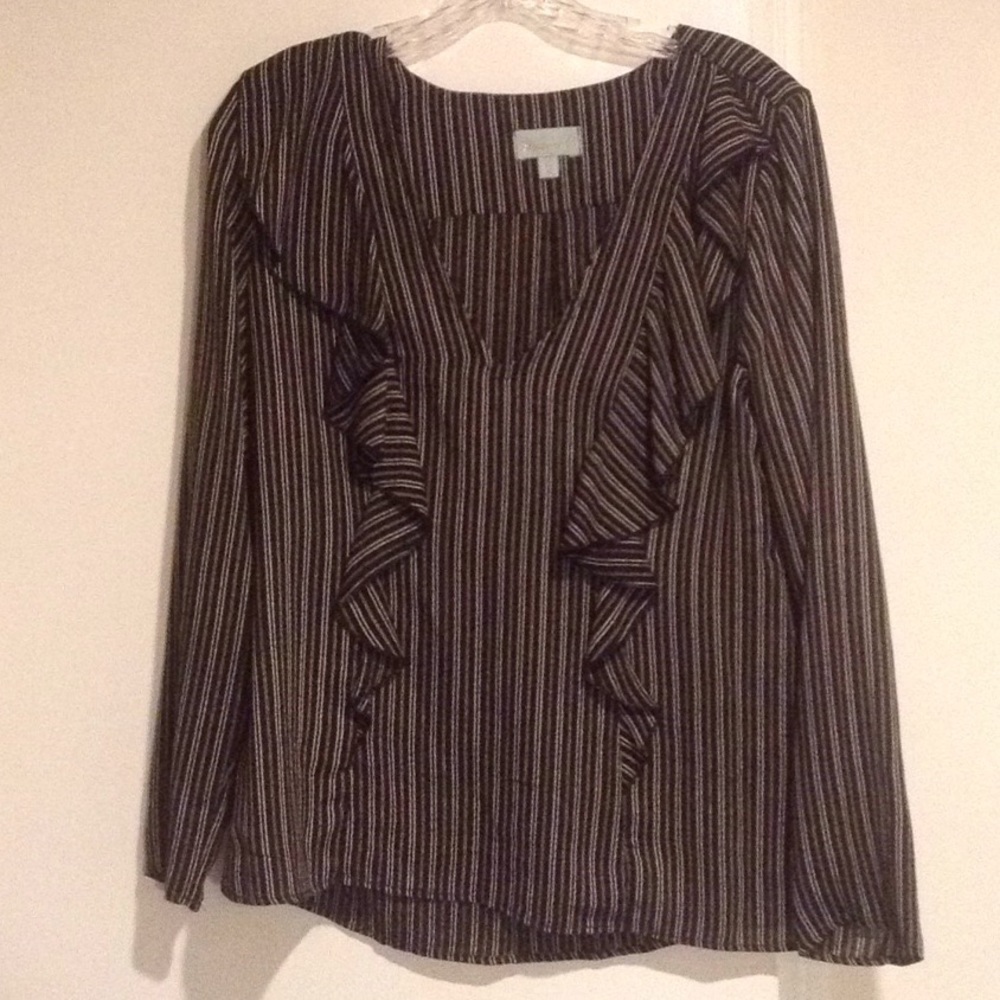 šVERONICA Bš Striped Ruffle Long Sleeve Blouse - Picture 2 of 4